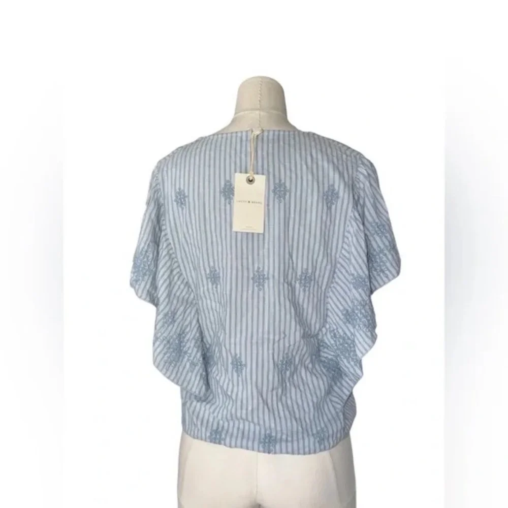 LUCKY BRAND - Cross Over Flutter Sleeve Top - Blue in Small - Picture 6 of 6